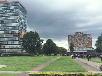 View of city against cloudy sky