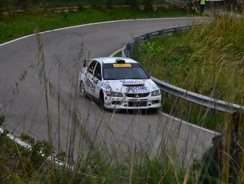 High angle view of car on road