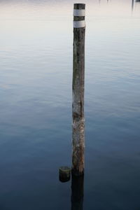 High angle view of wooden post in lake