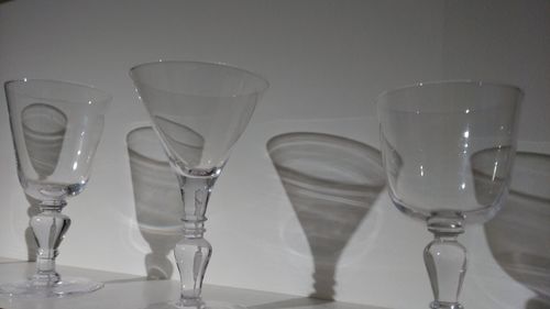 Close-up of wine glasses on table