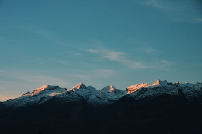 Panoramic view of snowcapped mountains against sky