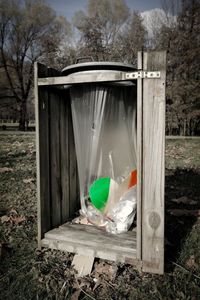 Garbage can in abandoned car