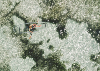 High angle view of nautical vessel in sea