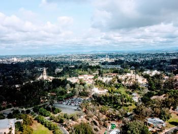 High angle view of cityscape against sky