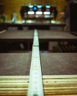 Close-up of railroad track at night