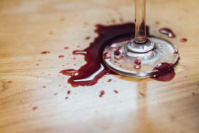 Close-up of water drop on table