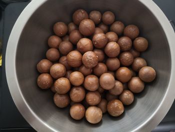 High angle view of eggs in container on table