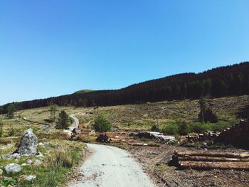 Scenic view of landscape against clear blue sky