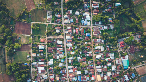 High angle view of buildings in city