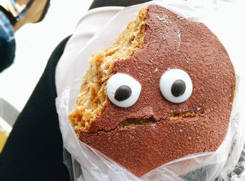 Close-up of pastry with eyes