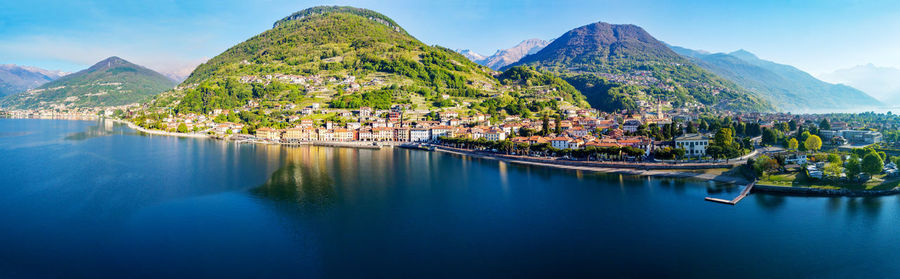 Panoramic view of lake and mountains against sky