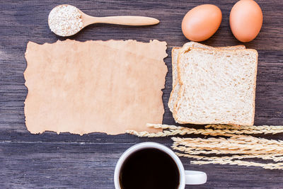 High angle view of breakfast on table