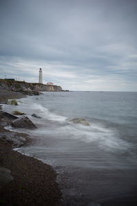 Scenic view of sea against cloudy sky