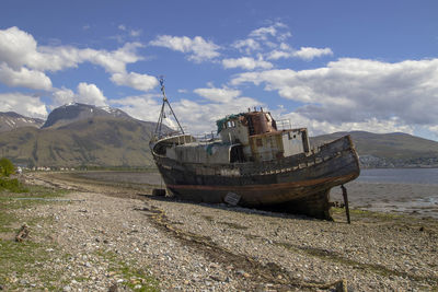 The stranded corpach wreck near fort william in the scottish highlands, uk