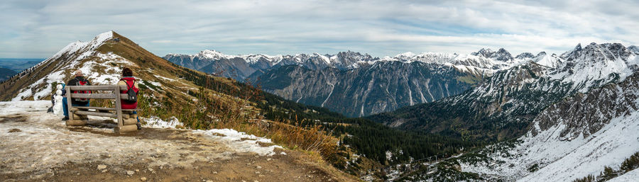 Scenic view of snowcapped mountains against sky