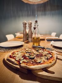 Close-up of pizza on table