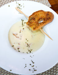 High angle view of bread in plate