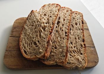 High angle view of bread in plate on table