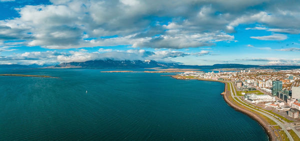 Beautiful aerial view of reykjavik, iceland. sunny day