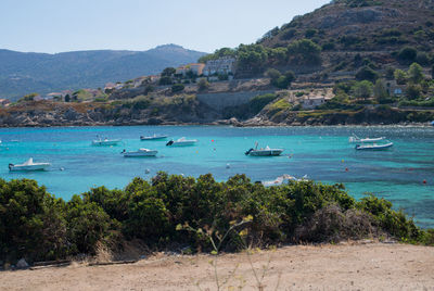 Scenic view of bay against sky