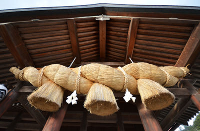 Low angle view of thick strings at ceiling