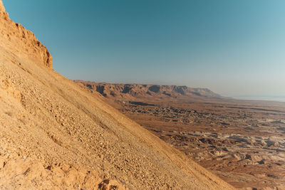 Scenic view of desert against clear sky