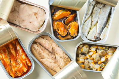 High angle view of food on table