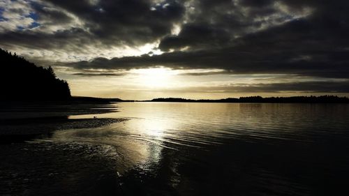 Scenic view of sea against dramatic sky