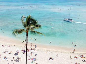 High angle view of crowd at beach