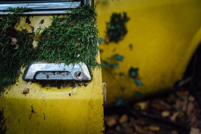 Close-up of abandoned car