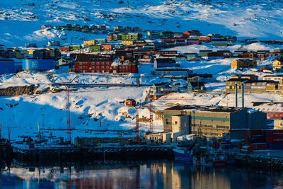 High angle view of city at waterfront