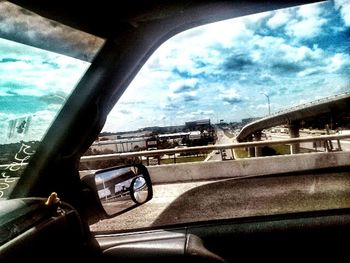 Sunset seen through train windshield