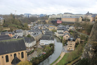 High angle view of cityscape against sky