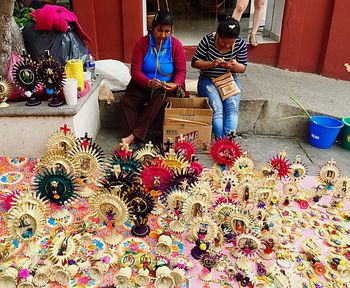 Full frame shot of colorful balls hanging in shop