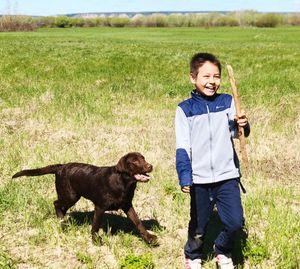 Portrait of a dog on a field