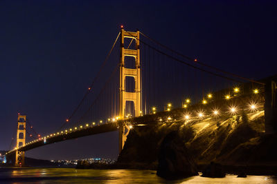 Low angle view of suspension bridge at night