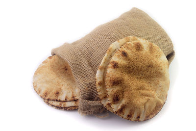 High angle view of cookies against white background