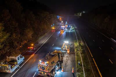 High angle view of traffic on road at night