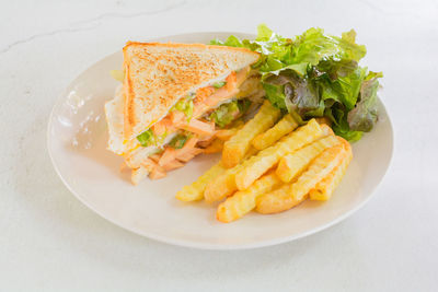 High angle view of food served in plate