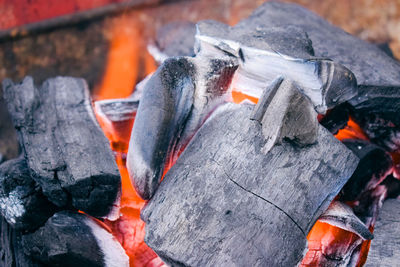 Close-up of fire on wood