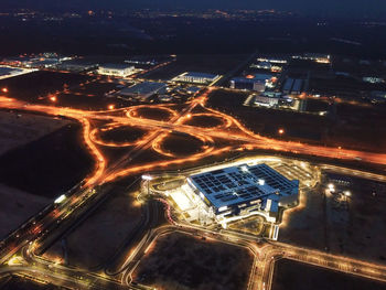 High angle view of illuminated city at night