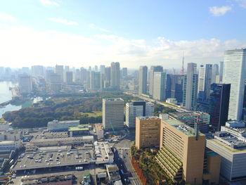 Aerial view of cityscape against sky