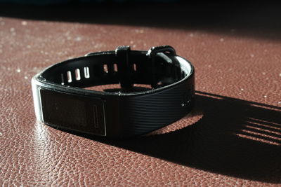 Close-up of camera on table