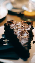 Close-up of cake in plate on table