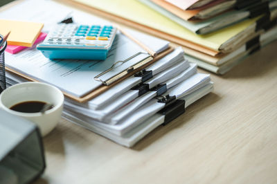 High angle view of coffee cup on table