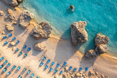 High angle view of beach and sea in greece