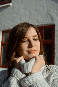 Portrait of beautiful woman in winter