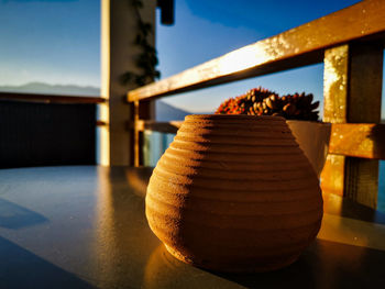 Close-up of food on table against sky