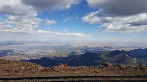 Scenic view of dramatic landscape against cloudy sky