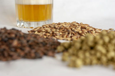 Close-up of beer glass on table